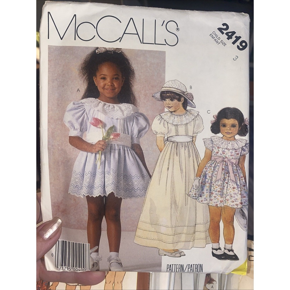 Vintage 1986 McCalls 2419 Childrens Cottage Dress Sewing Pattern Size 3 Cut